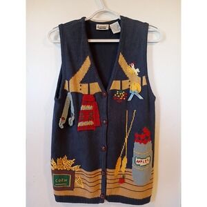 Capacity Petites Sweater Vest Womens S Navy Blue Grandma Cardigan Autumn Chicken